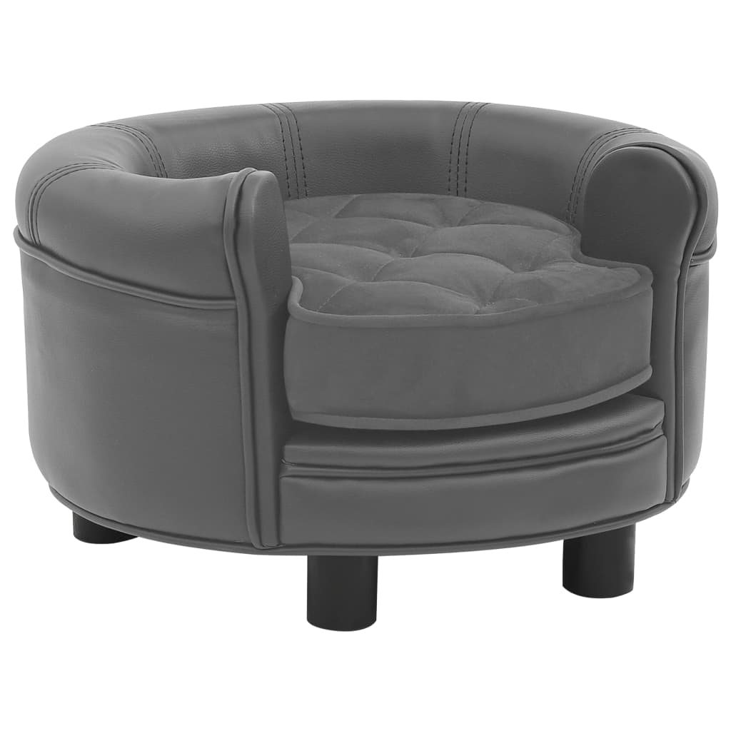 NNEVL Dog Sofa Grey 48x48x32 cm Plush and Faux Leather-1