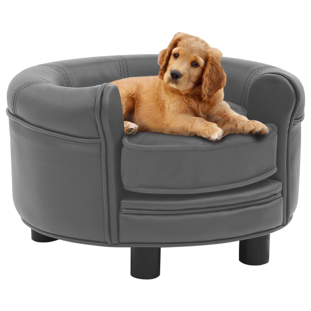 NNEVL Dog Sofa Grey 48x48x32 cm Plush and Faux Leather-0