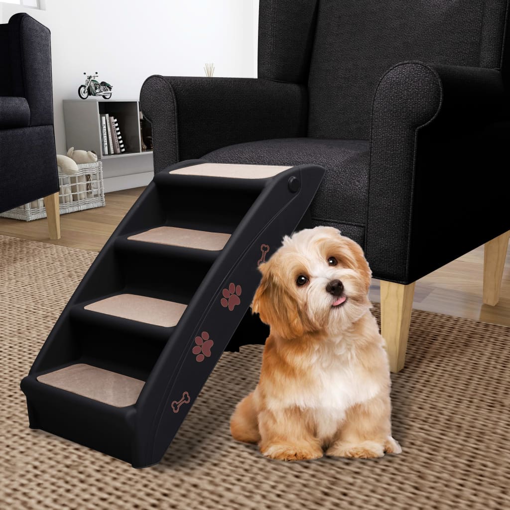 NNEVL Folding Dog Stairs Black 62x40x49.5 cm-0