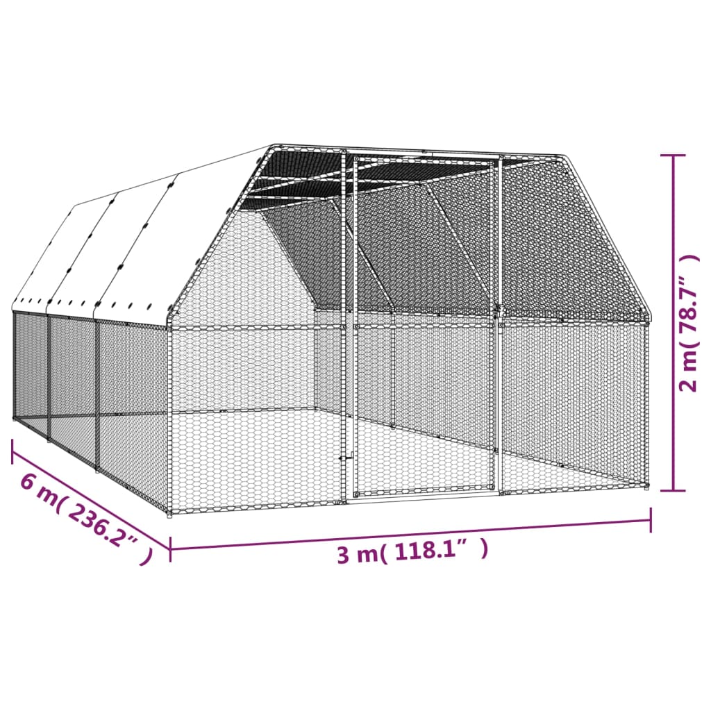 NNEVL Outdoor Chicken Cage 3x6x2 m Galvanised Steel-4