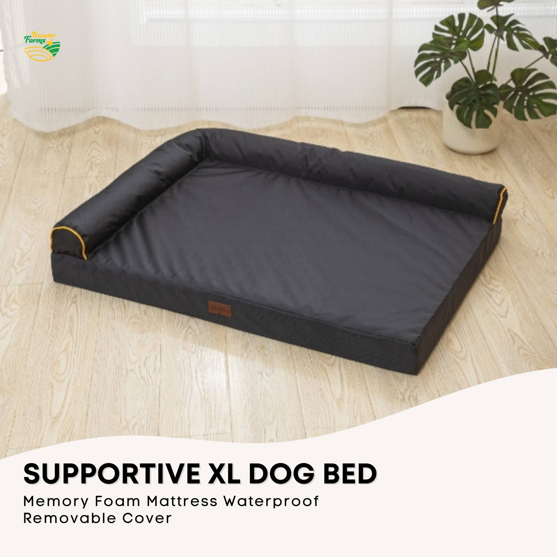 Rooster Farms Supportive Dog Bed XL Grey - Egg Crate Foam Waterproof Mattress-1