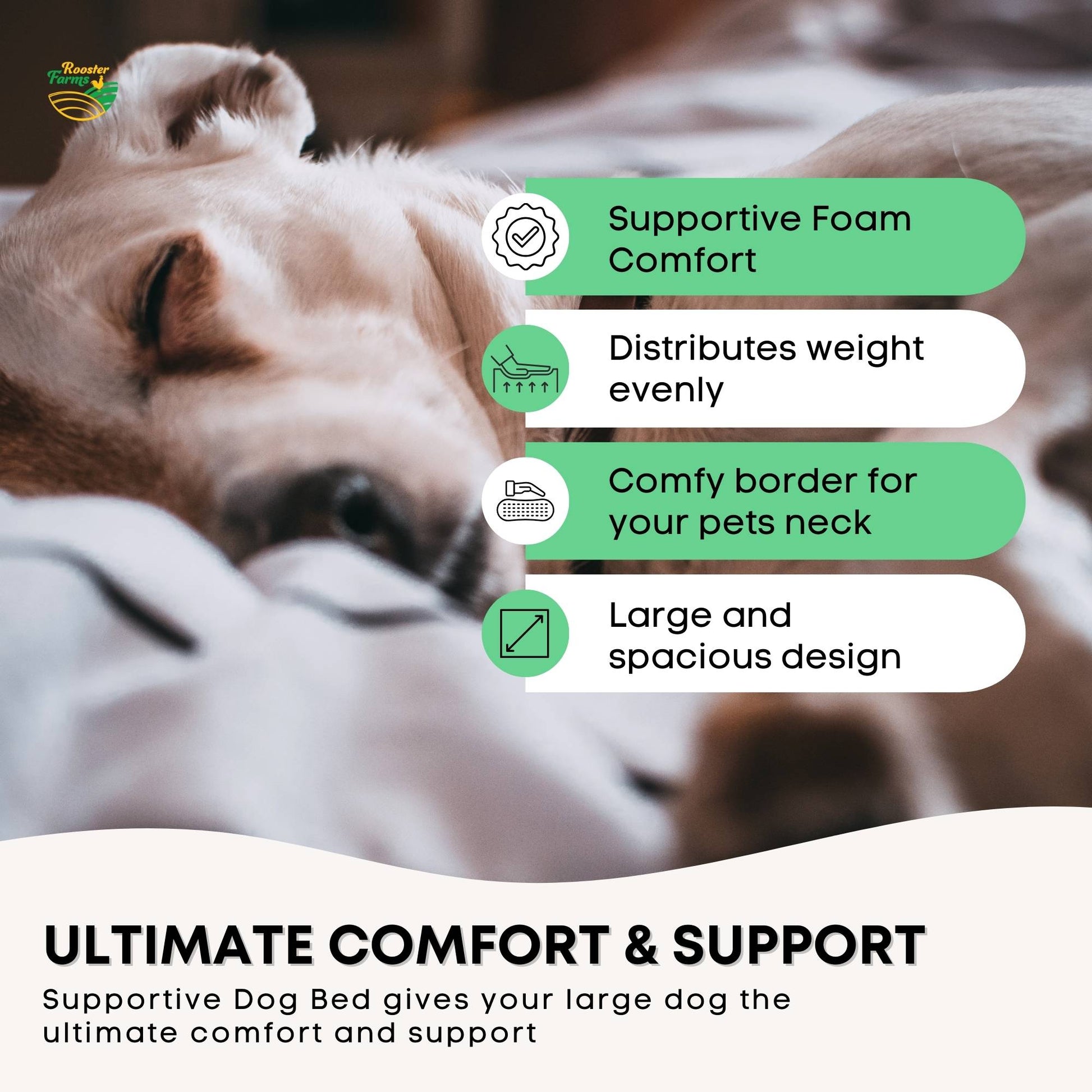 Rooster Farms Supportive Dog Bed XL Grey - Egg Crate Foam Waterproof Mattress-2