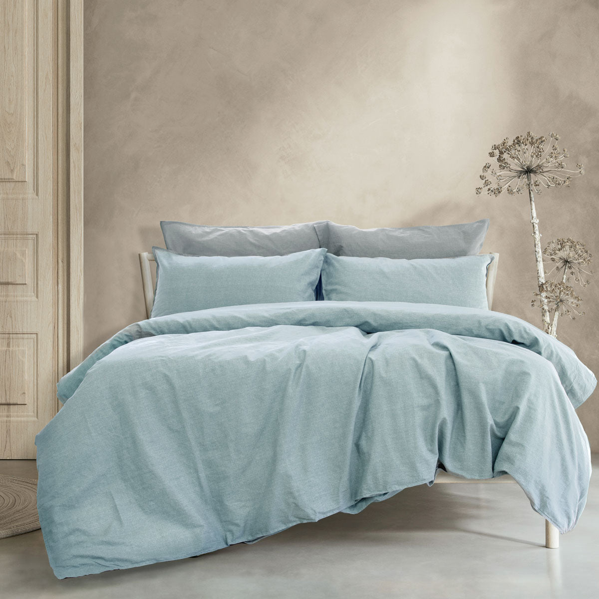 NNEDSZ Embre ChambLinen Look 100% Cotton Quilt Cover Set Queen