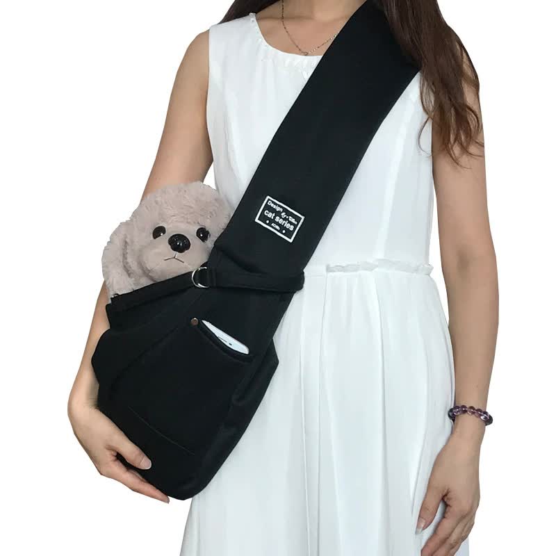 NNEDSZ Black Adjustable Pet Sling Carrier Bag - Comfortable and Hands-Free Design