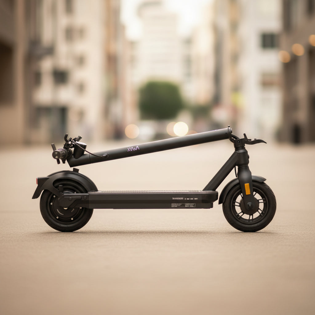 Black electric scooter on a white background